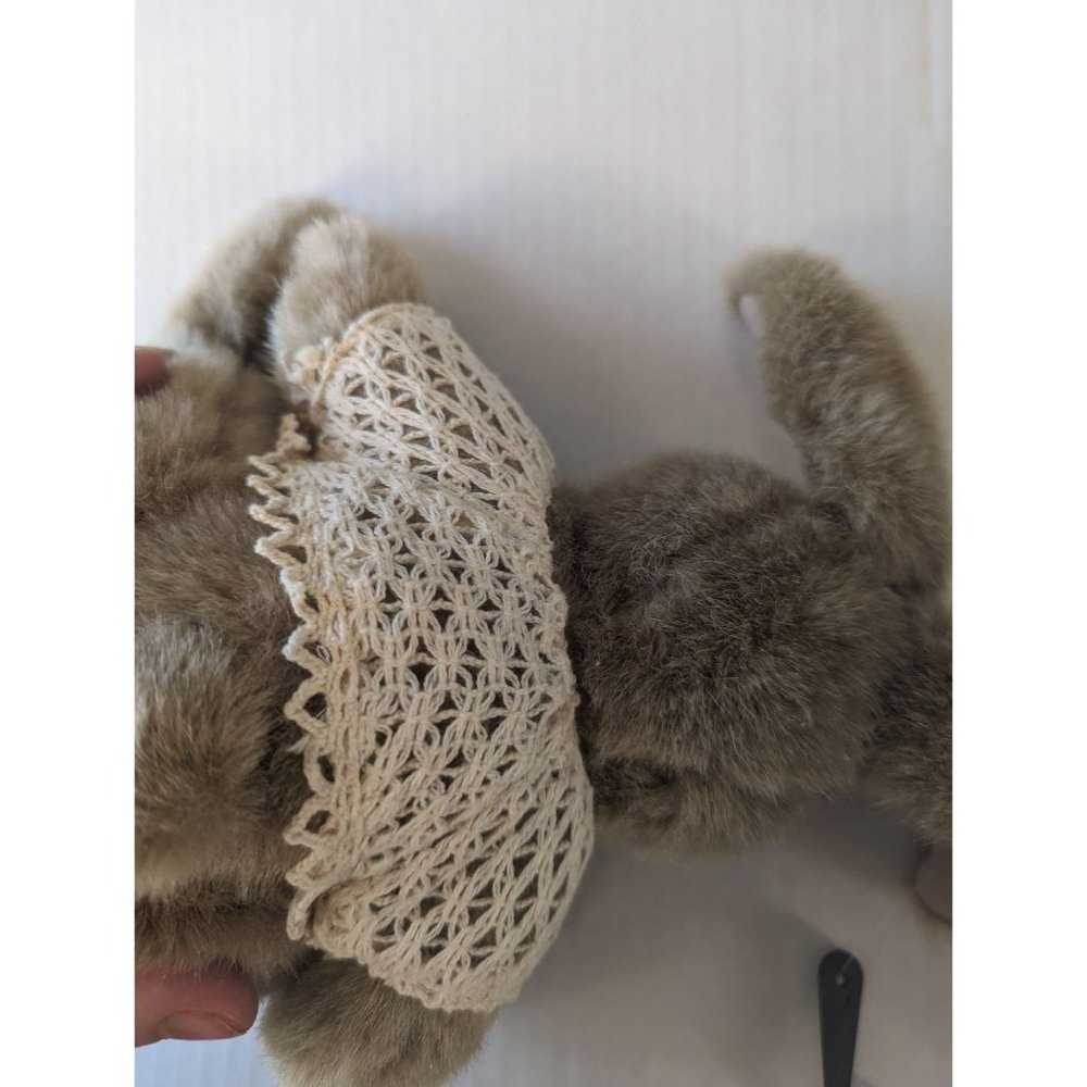 Russ Misty jointed stuffed rabbit pink ribbon flower w/shall tan beige fur 6 in - Picture 7 of 7